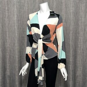 NWT FOREVER 21 CONTEMPORARY Multicolor Tie Front Plunge Neck Open Back Top S